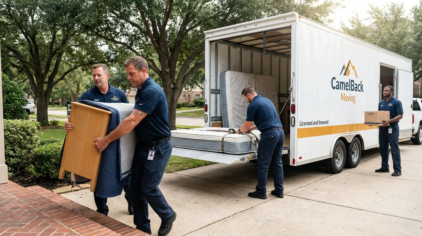 Crew loading residential truck for cross-state move from Bay Village, OH