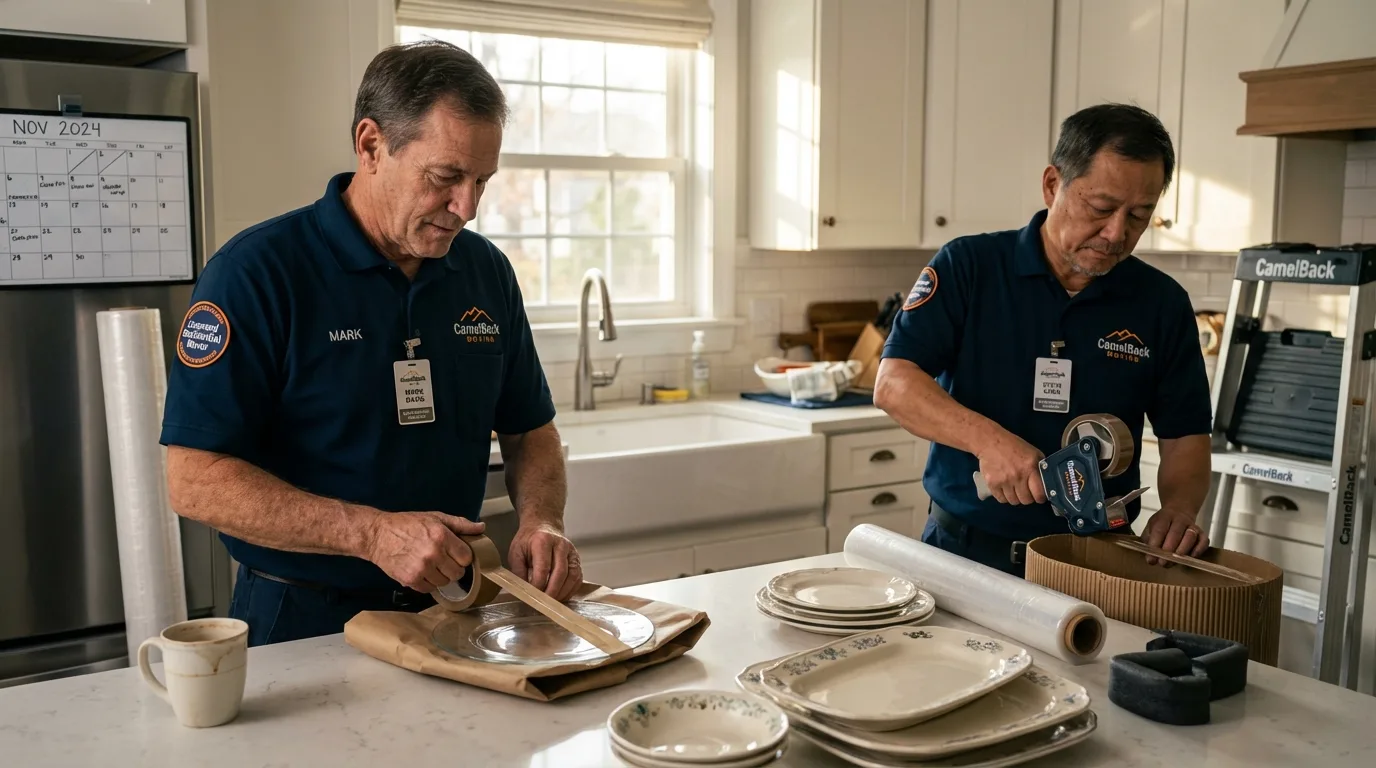 Professional crew packing kitchen dishware in Bay Village, OH
